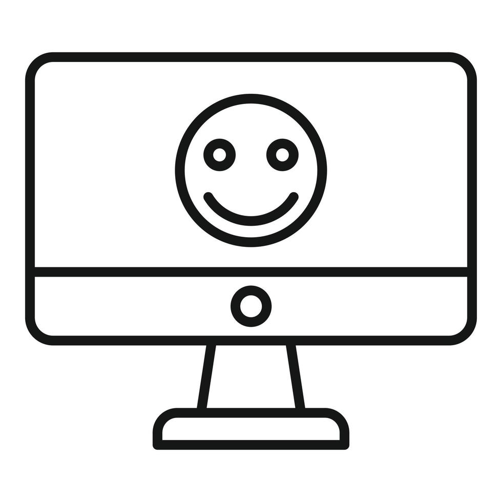 Smiling emoji monitor icon, outline style vector