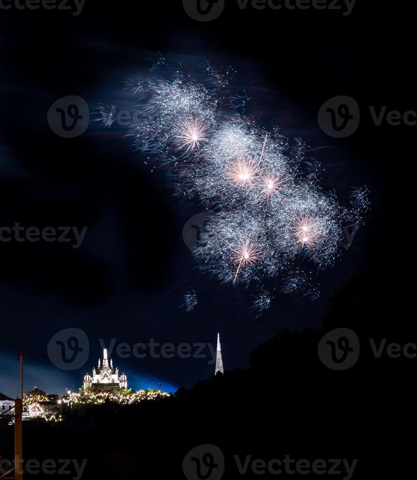 celebración de fuegos artificiales en el cielo oscuro foto