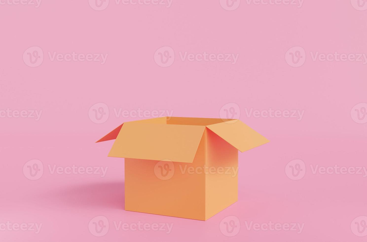 Empty box on pink background. Transport concept. Open yellow empty carton box. Shipping, packaging,Open box isolated.3D Rendering,illustration photo