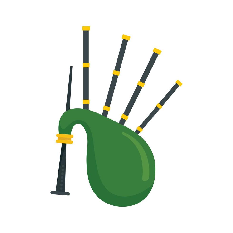 Green bagpipes icon, flat style vector