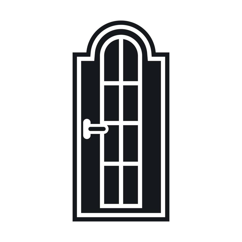 Arched wooden door with glass icon vector