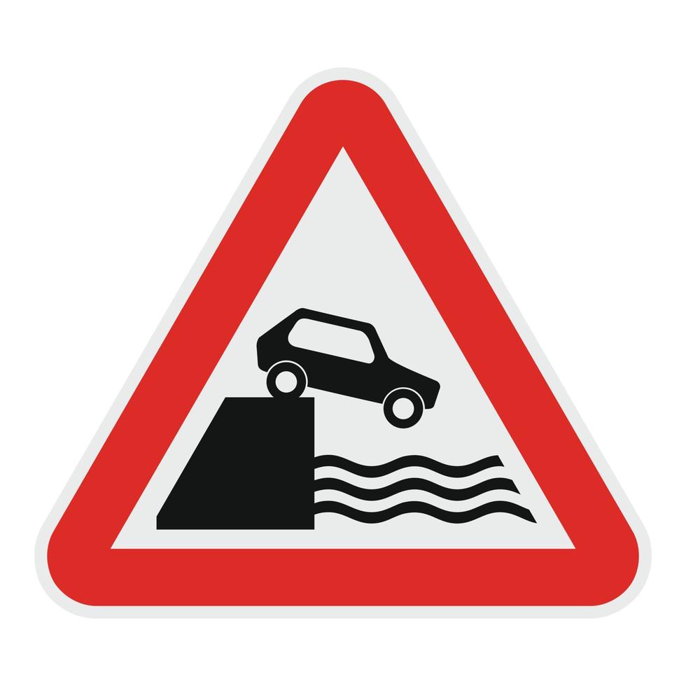 Car on a precipice over water icon, flat style. vector