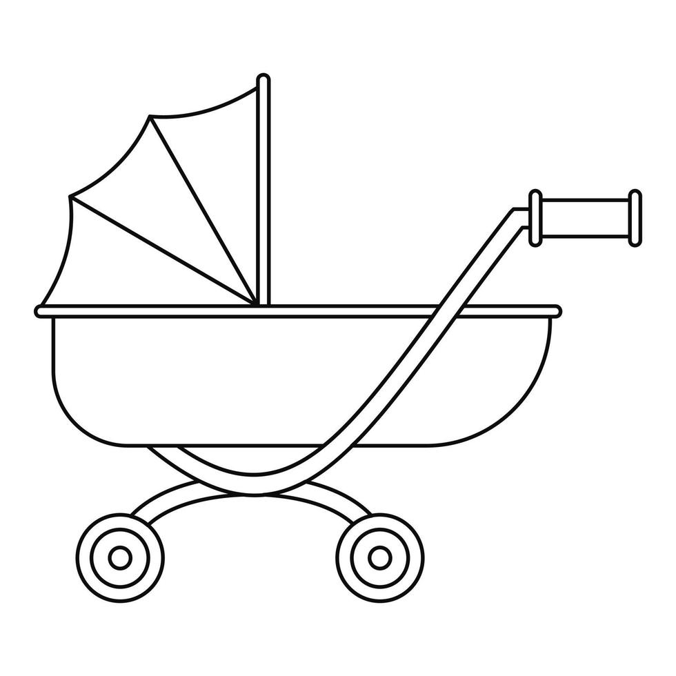 icono de cochecito de bebé de juguete, estilo de contorno vector