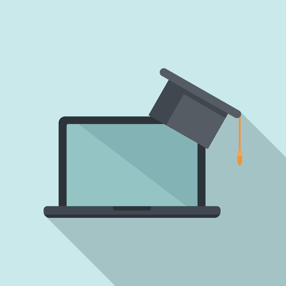 Laptop online learning icon, flat style vector