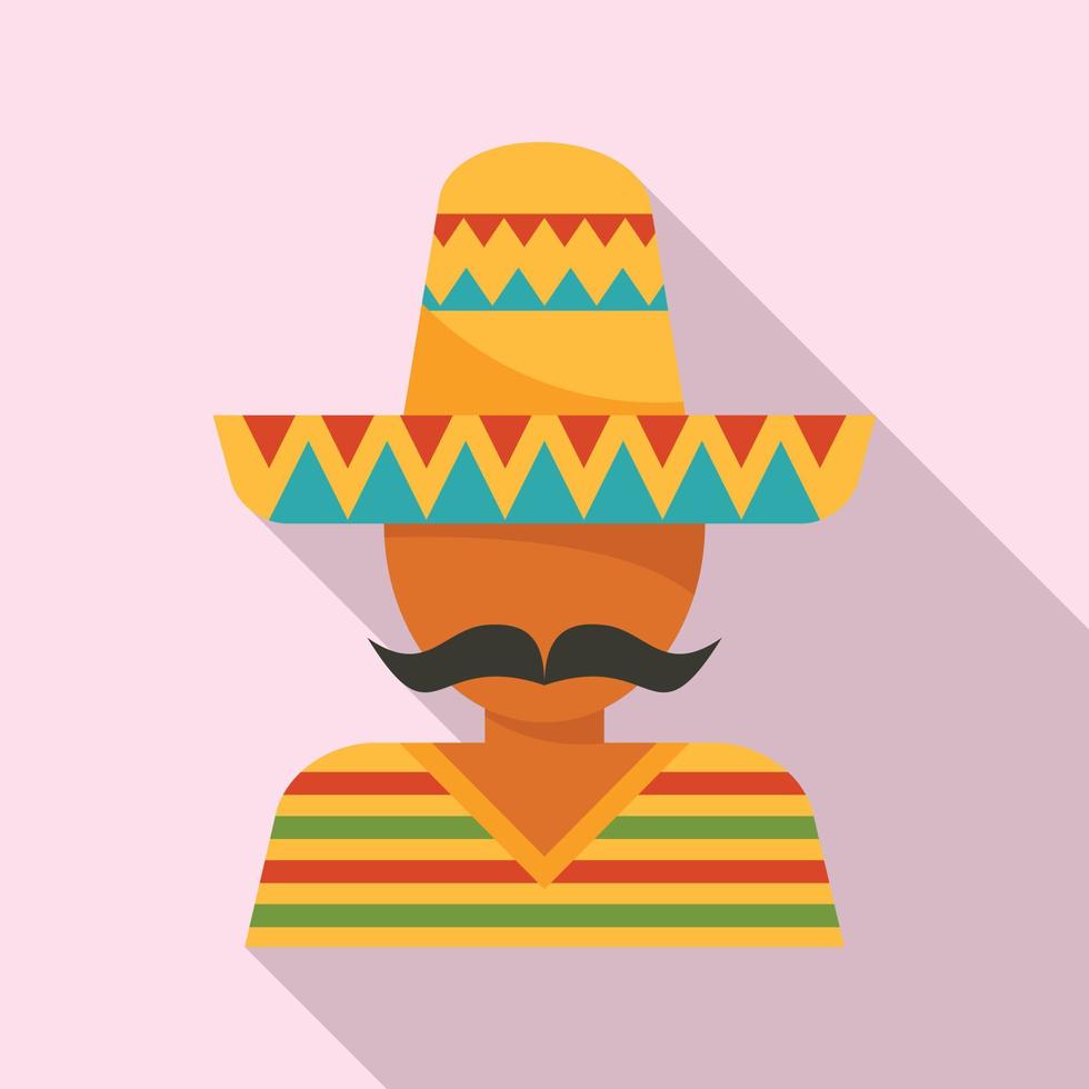 Man with sombrero icon, flat style vector