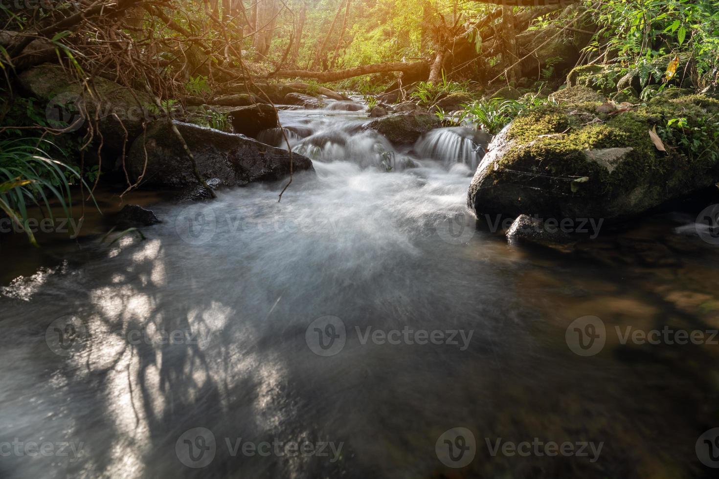 pequeña cascada en la selva tropical ecología de rocas y ríos y hermosa naturaleza, medio ambiente y paisaje de concepto de viaje foto