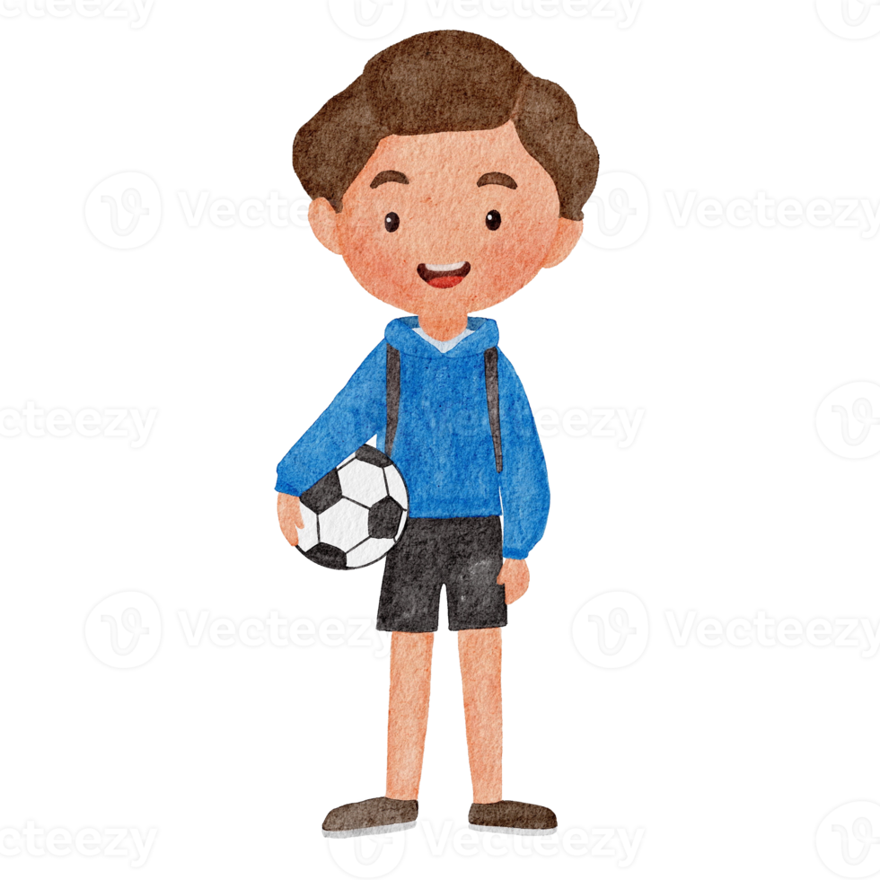 watercolor boy holding a soccer ball png