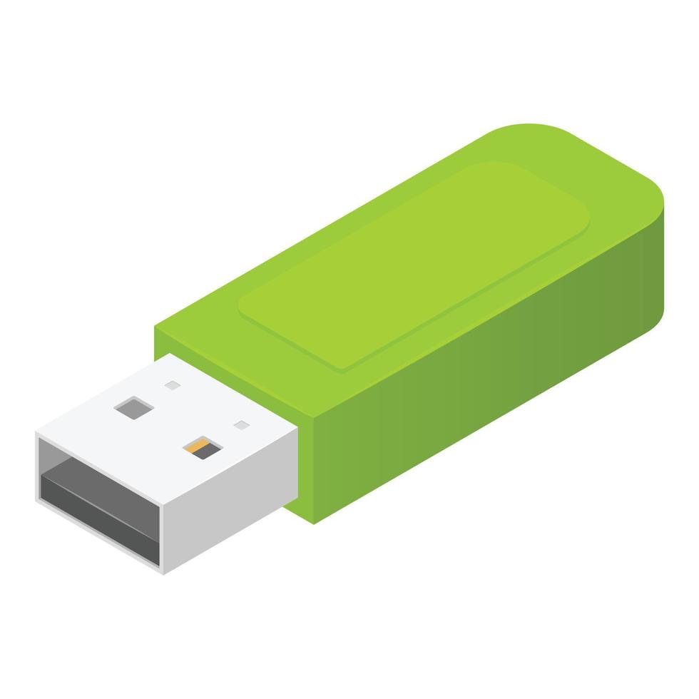 icono de flash usb verde, estilo isométrico vector