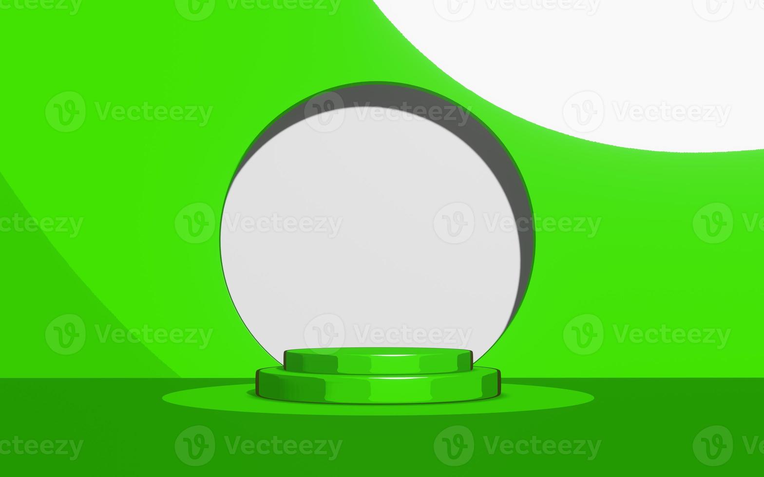 3d green cylinder stage podium empty with shadow, abstract geometric cosmetic showcase pedestal background. minimal modern scene, cartoon style, 3d render illustration photo