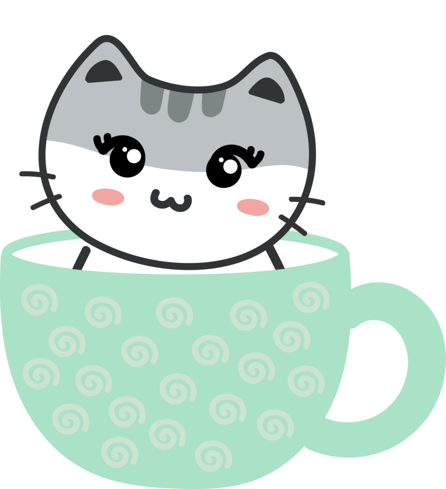 chat sur le recadrage du personnage de dessin animé de tasse de thé png