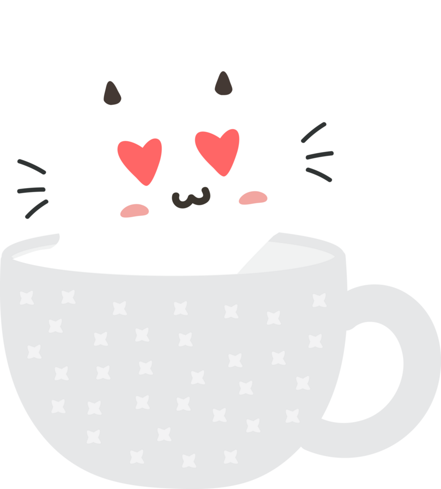 Cat on teacup cartoon character crop-out png