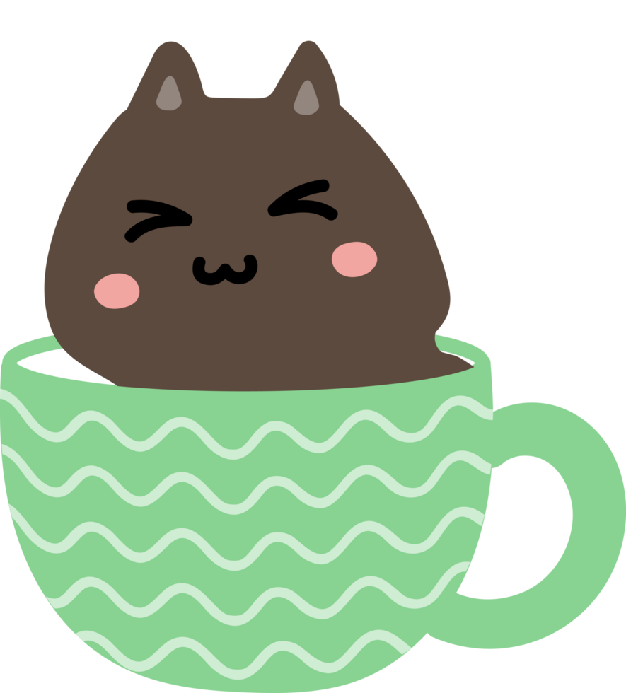 Cat on teacup cartoon character crop-out png