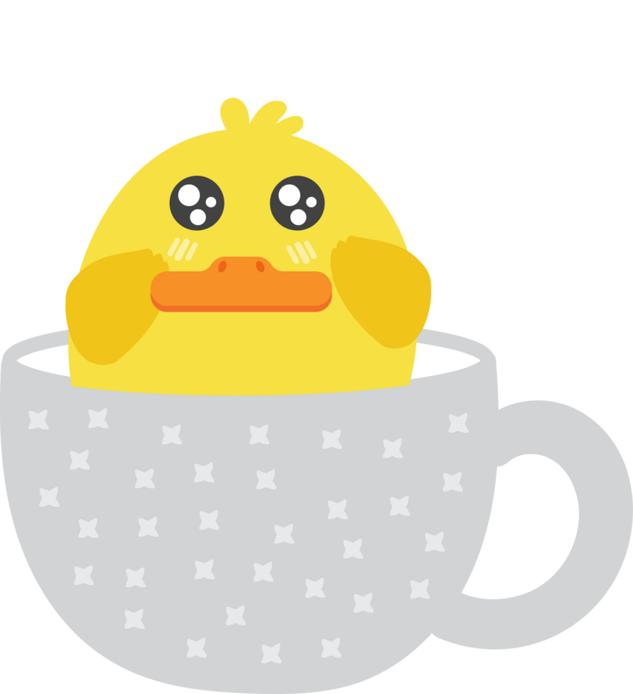 Chick on teacup cartoon character crop-out png