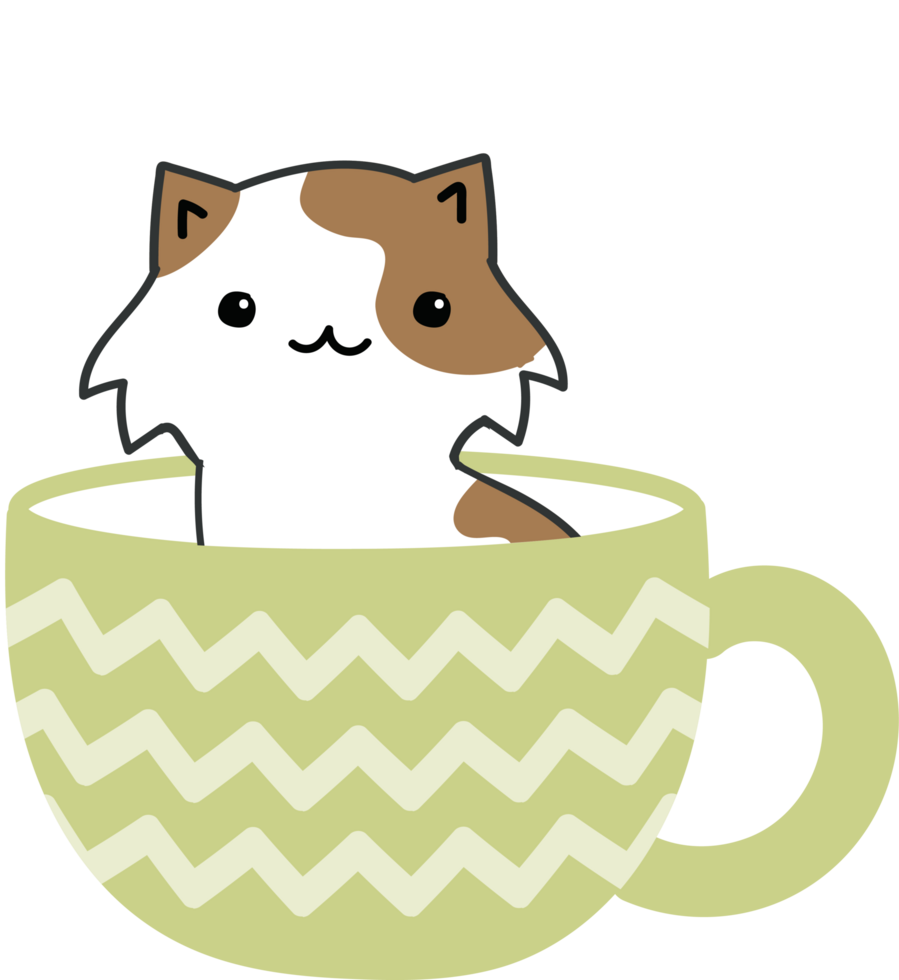 Cat on teacup cartoon character crop-out png