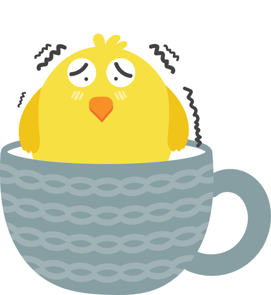 Chick on teacup cartoon character crop-out png