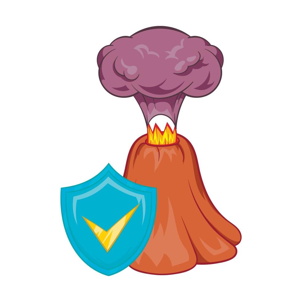 Volcano erruption and sky blue shield icon vector