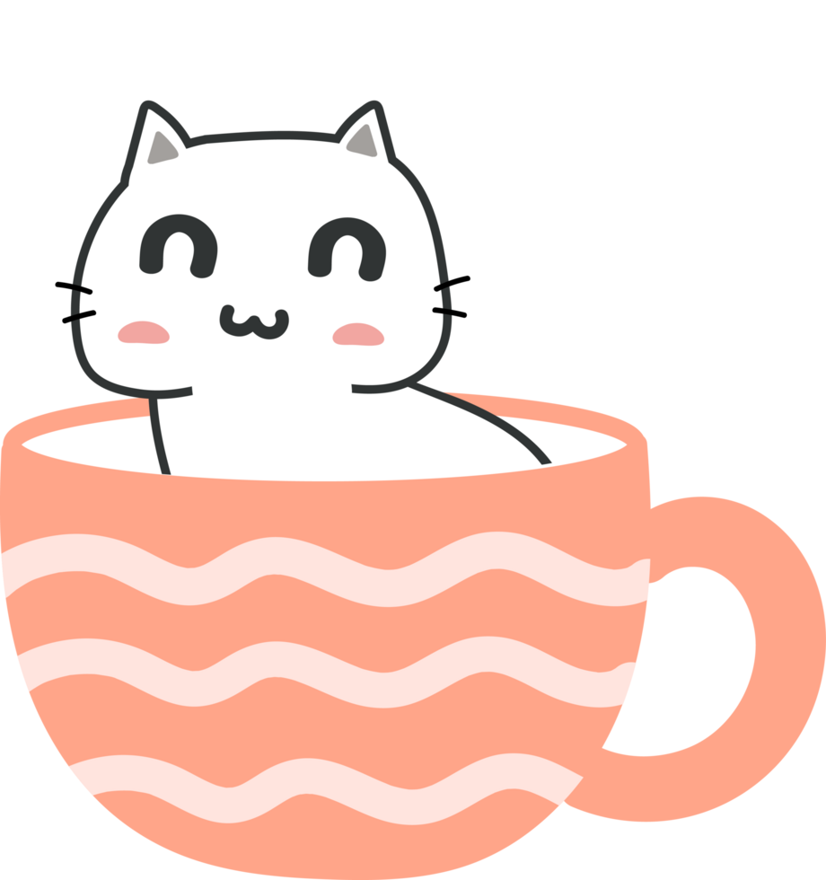 chat sur le recadrage du personnage de dessin animé de tasse de thé png