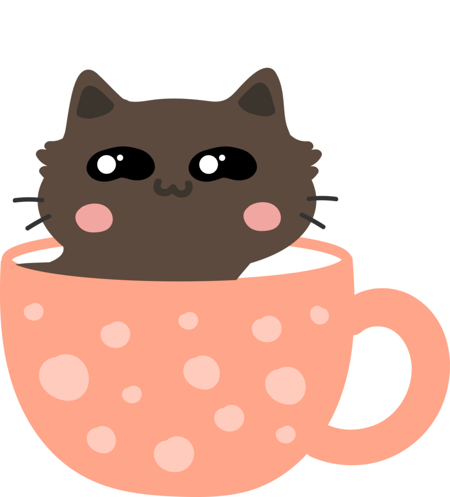 Cat on teacup cartoon character crop-out png