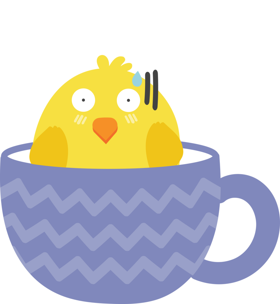 Chick on teacup cartoon character crop-out png