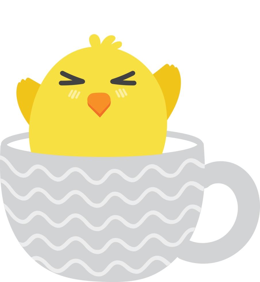 Chick on teacup cartoon character crop-out png