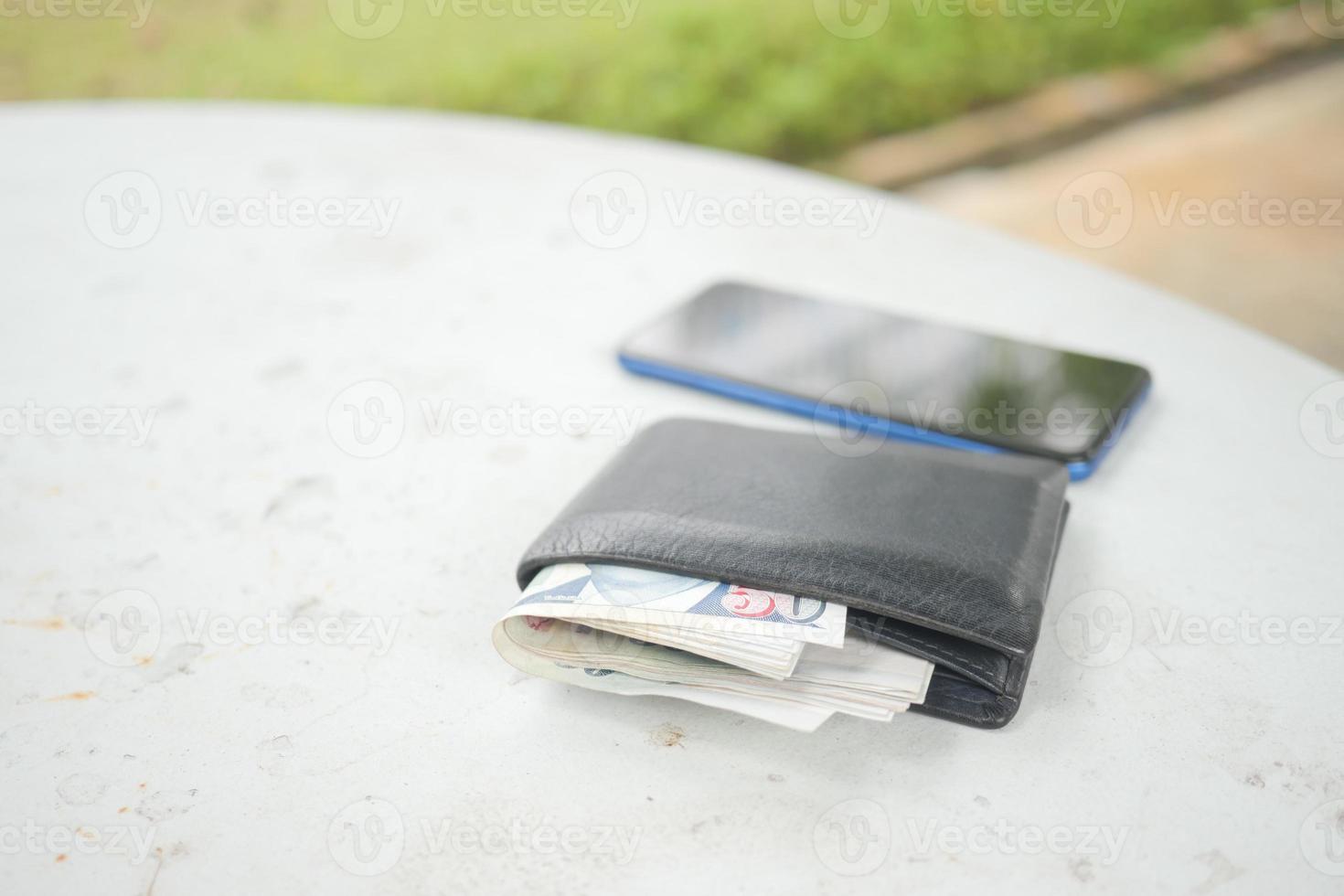 left wallet on a bench in the park photo