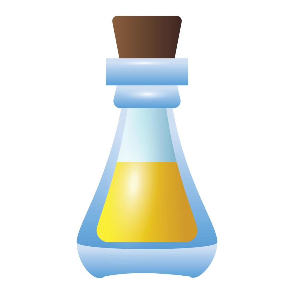 Yellow bottle potion icon, cartoon style vector