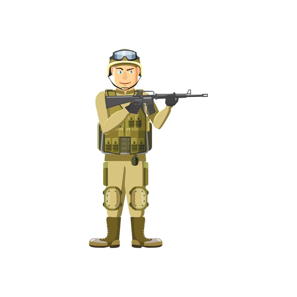 soldado de infantería con icono de armas, estilo de dibujos animados vector