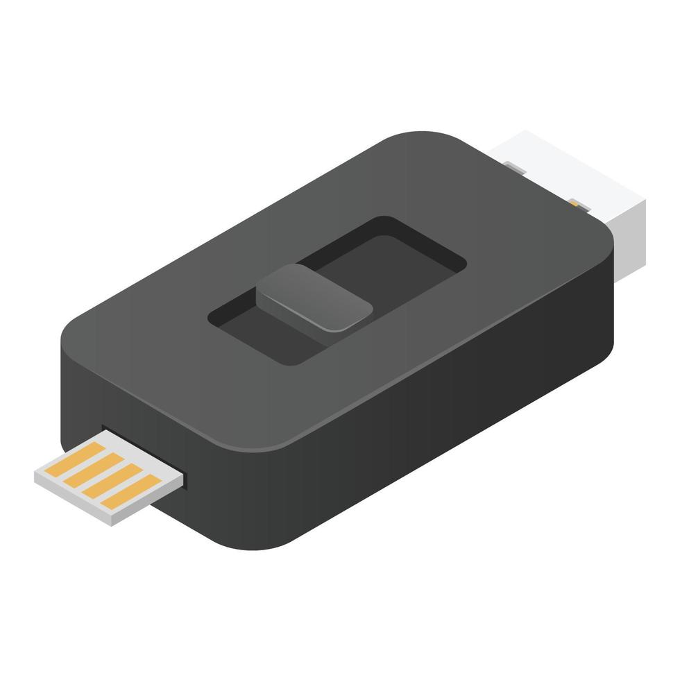 Black usb flash icon, isometric style vector