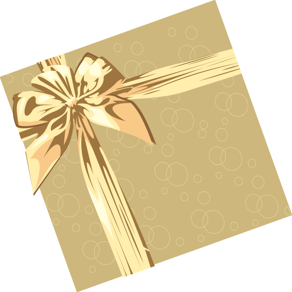 Gold gift box decorated with ribbons and golden bow png