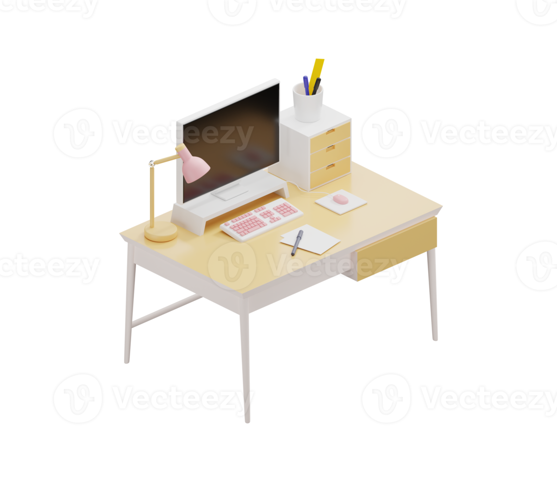 3D Desk with computer png