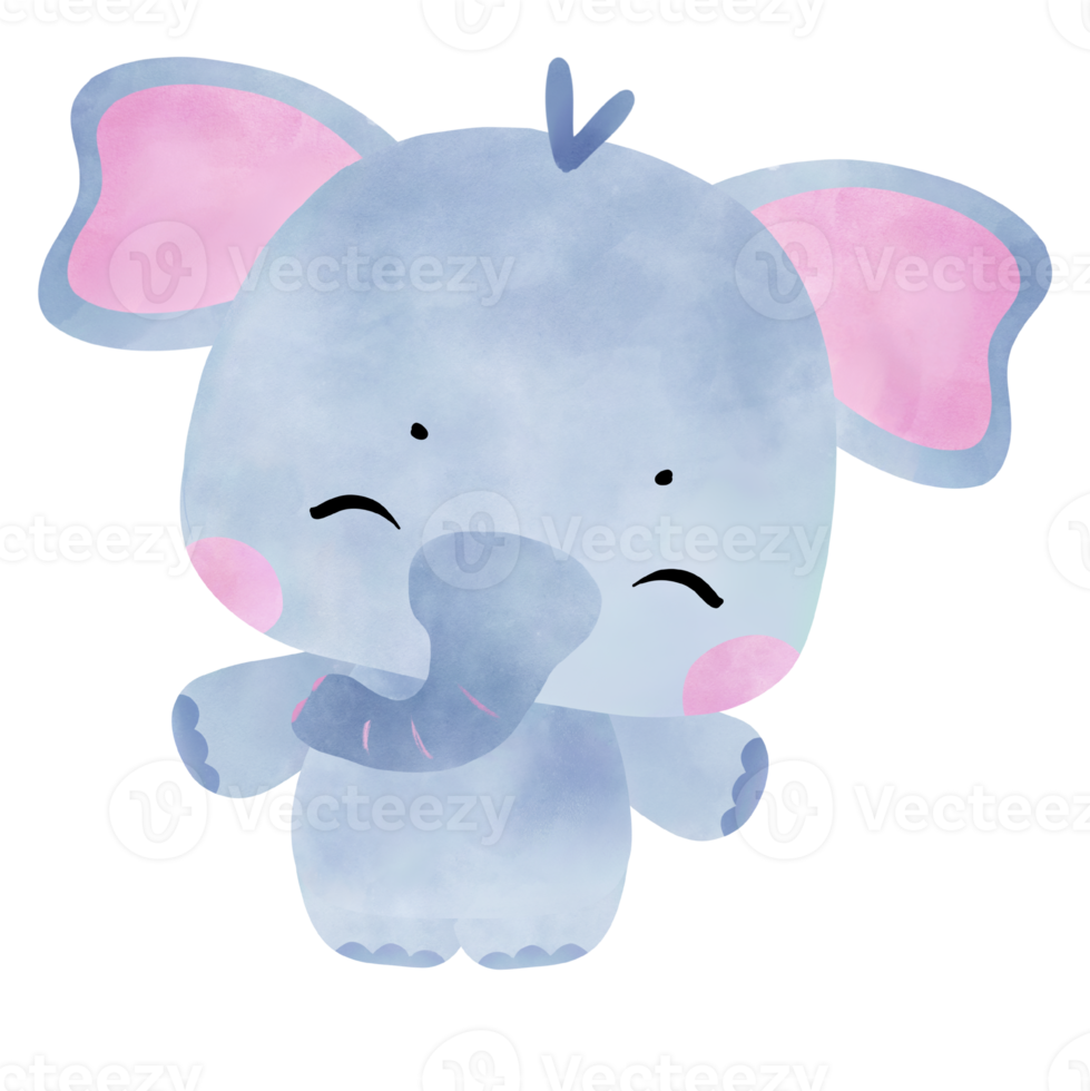 mignon bébé éléphant bleu pastel gesticulant heureux, dansant, sautant, flottant png