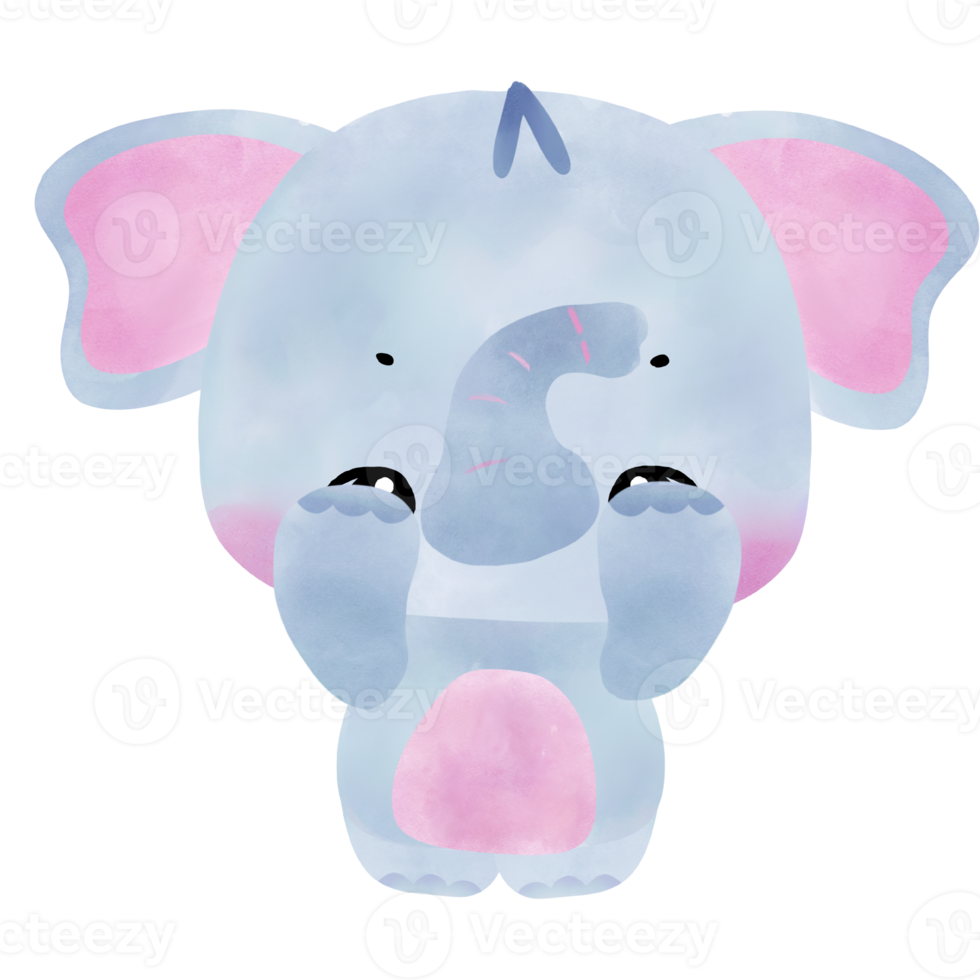 mignon bébé éléphant bleu pastel gesticulant heureux, dansant, sautant, flottant png