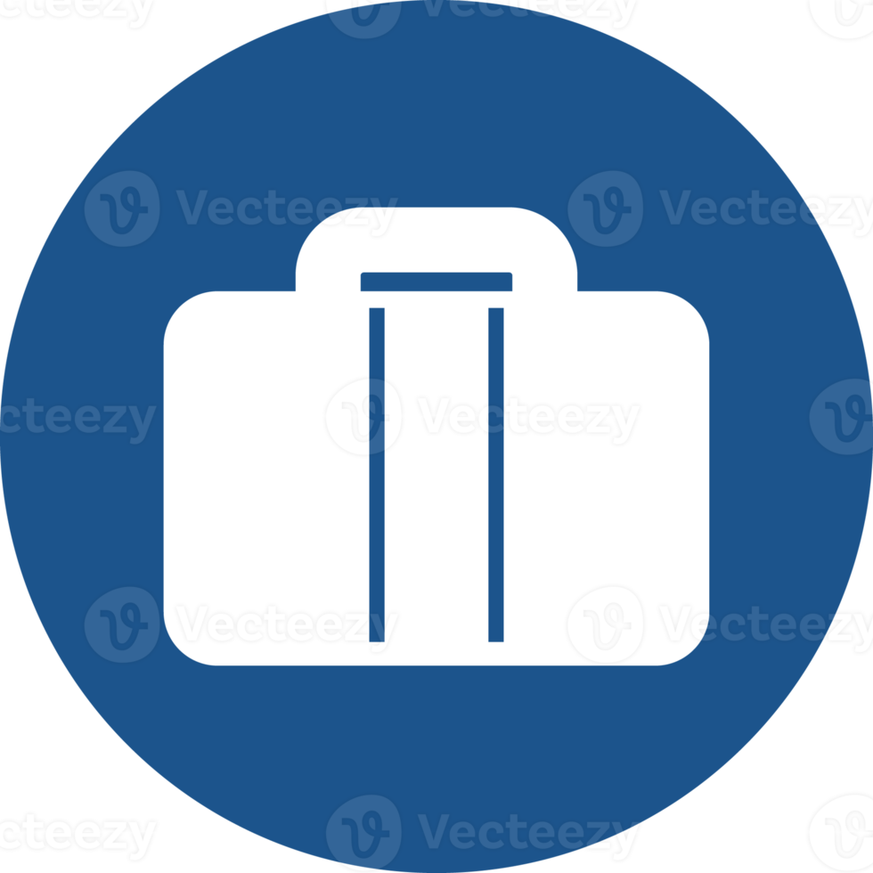 Hand luggage icon in blue circle. png