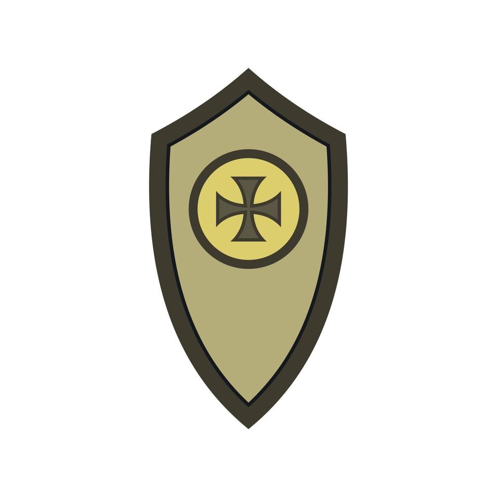 Warrior shield with cross icon, flat style vector