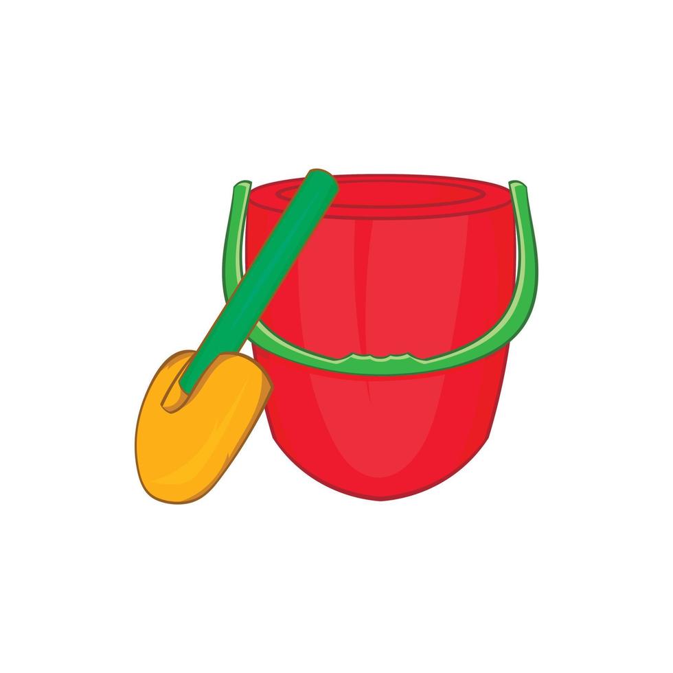 Children bucket with shovel icon, cartoon style vector