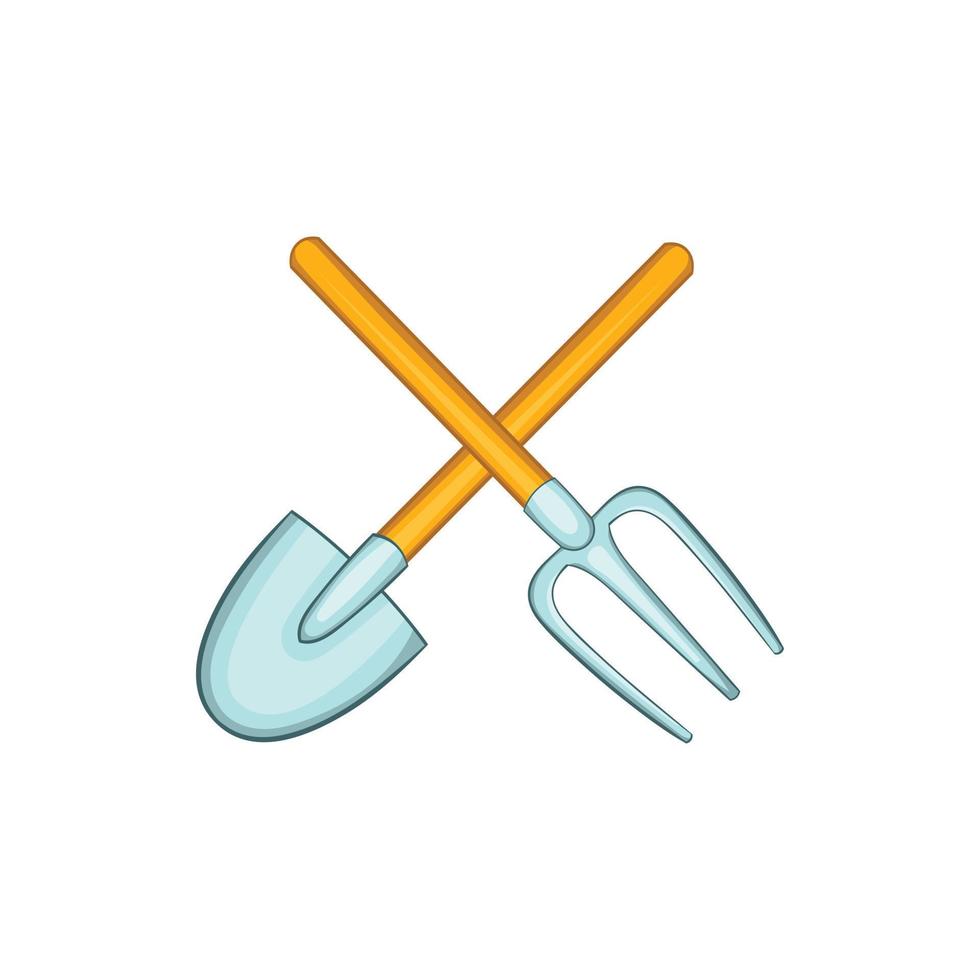 Shovel and fork icon, cartoon style vector