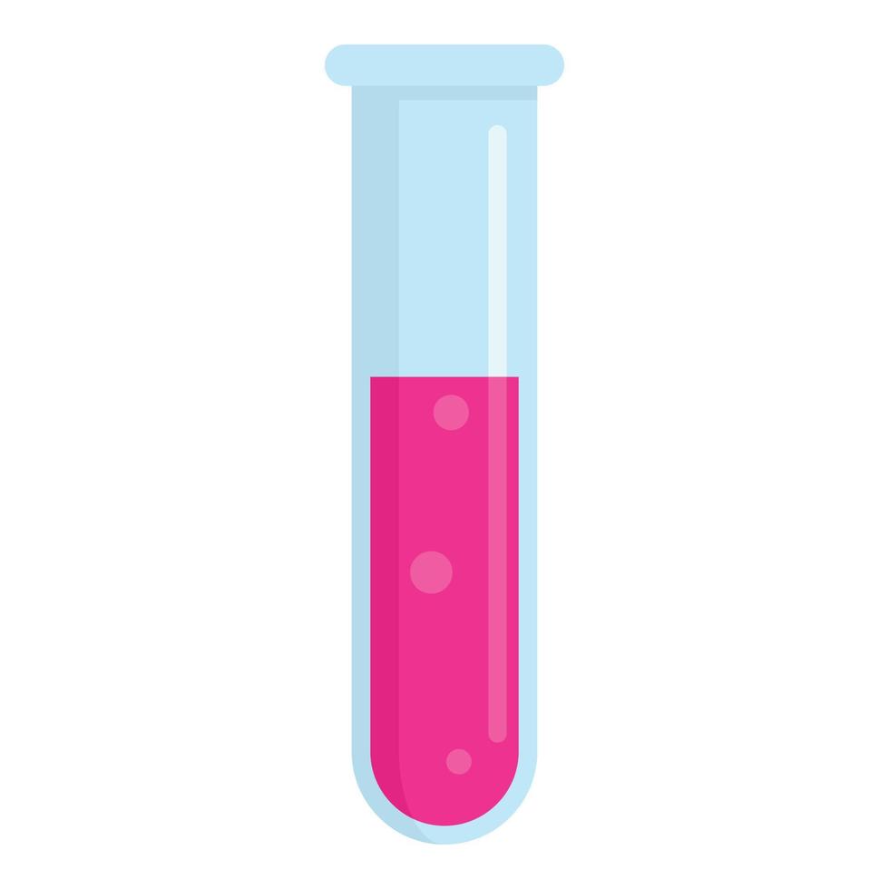 Pink substance test tube icon, flat style vector