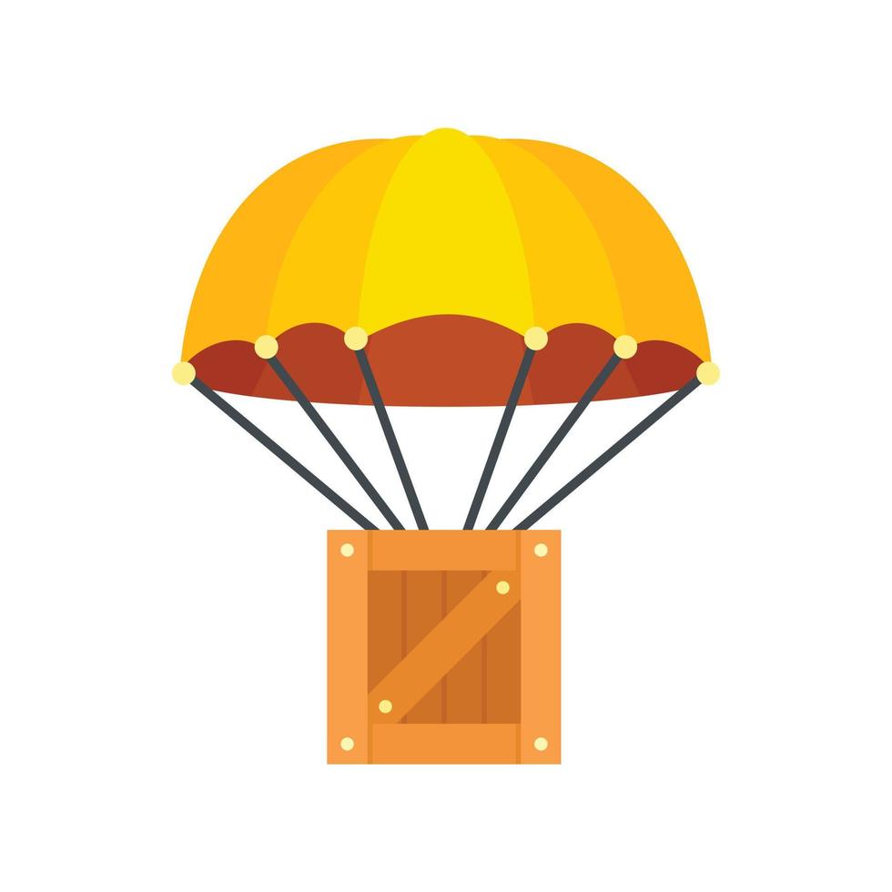 Parachute delivery box icon, flat style vector