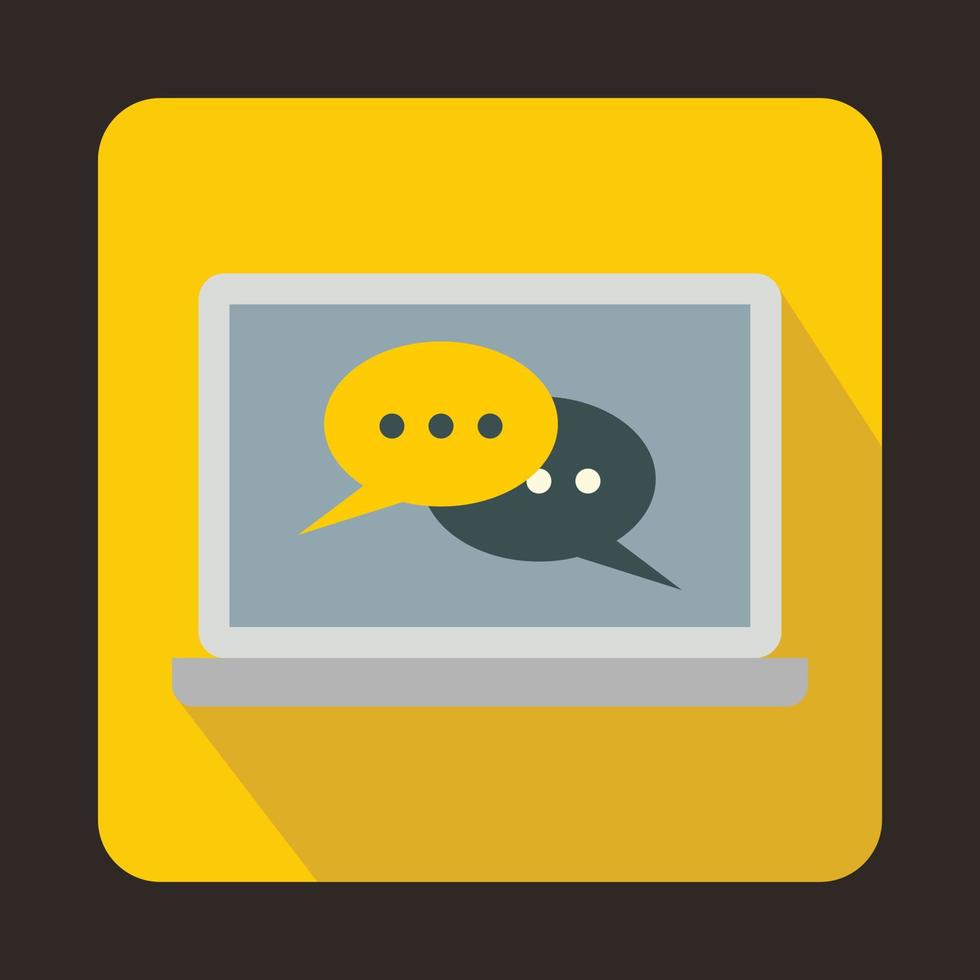 Speech bubbles on laptop icon, flat style vector