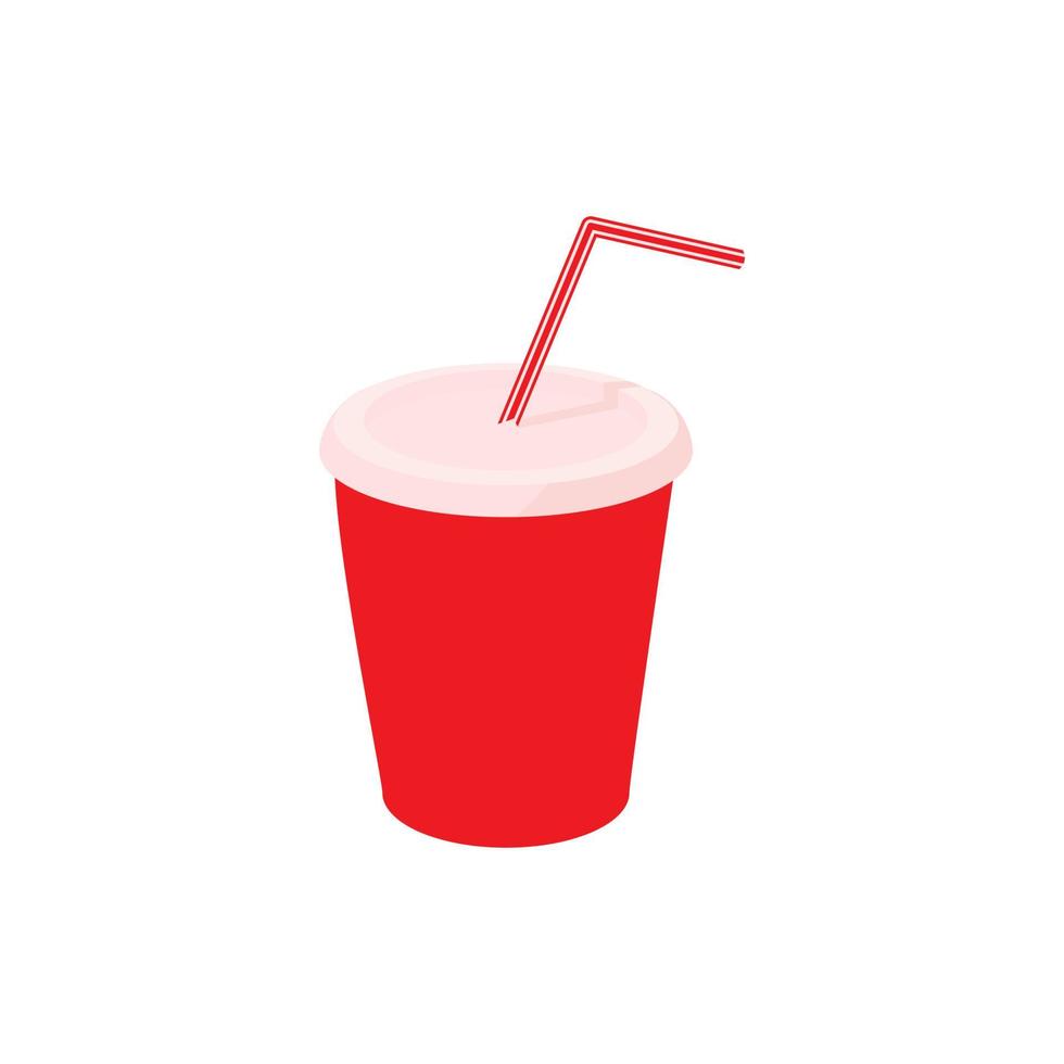 Red paper cup with straw icon, cartoon style vector