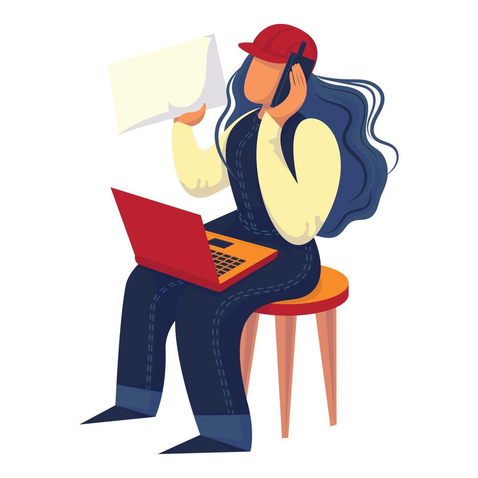 Woman engineer icon, cartoon style vector