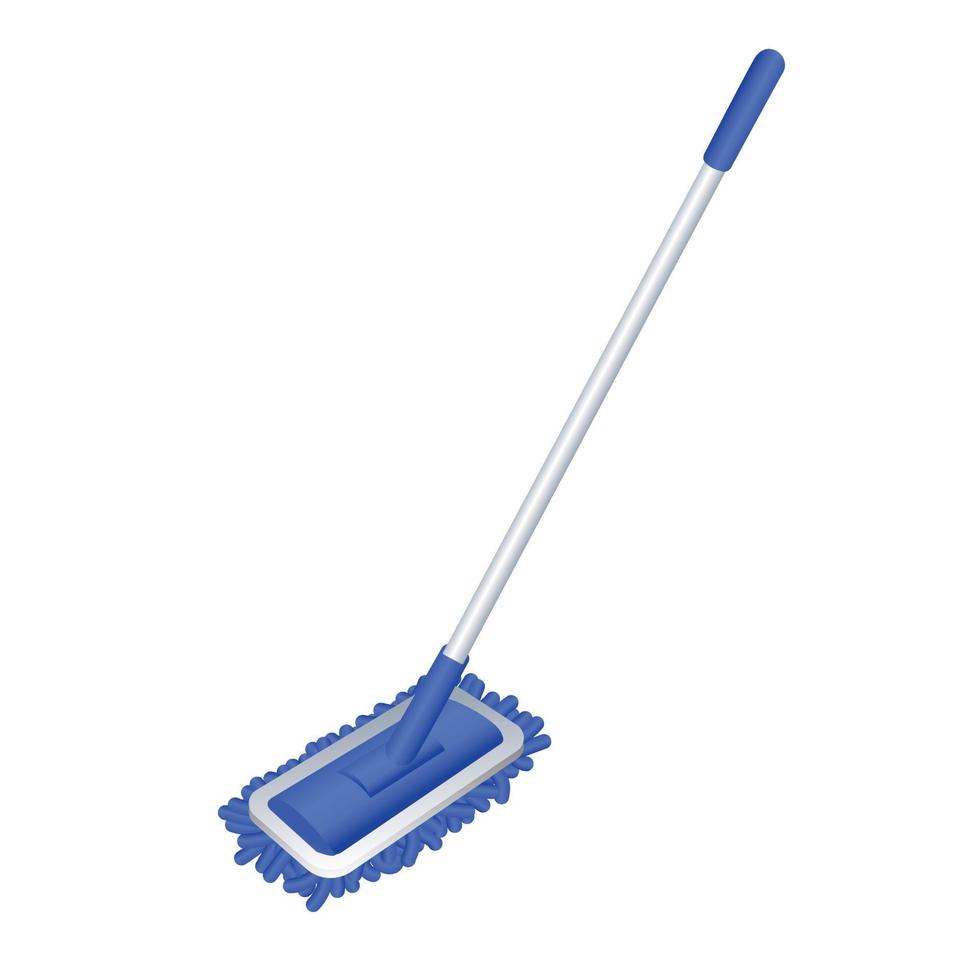 Blue mop icon, cartoon style vector