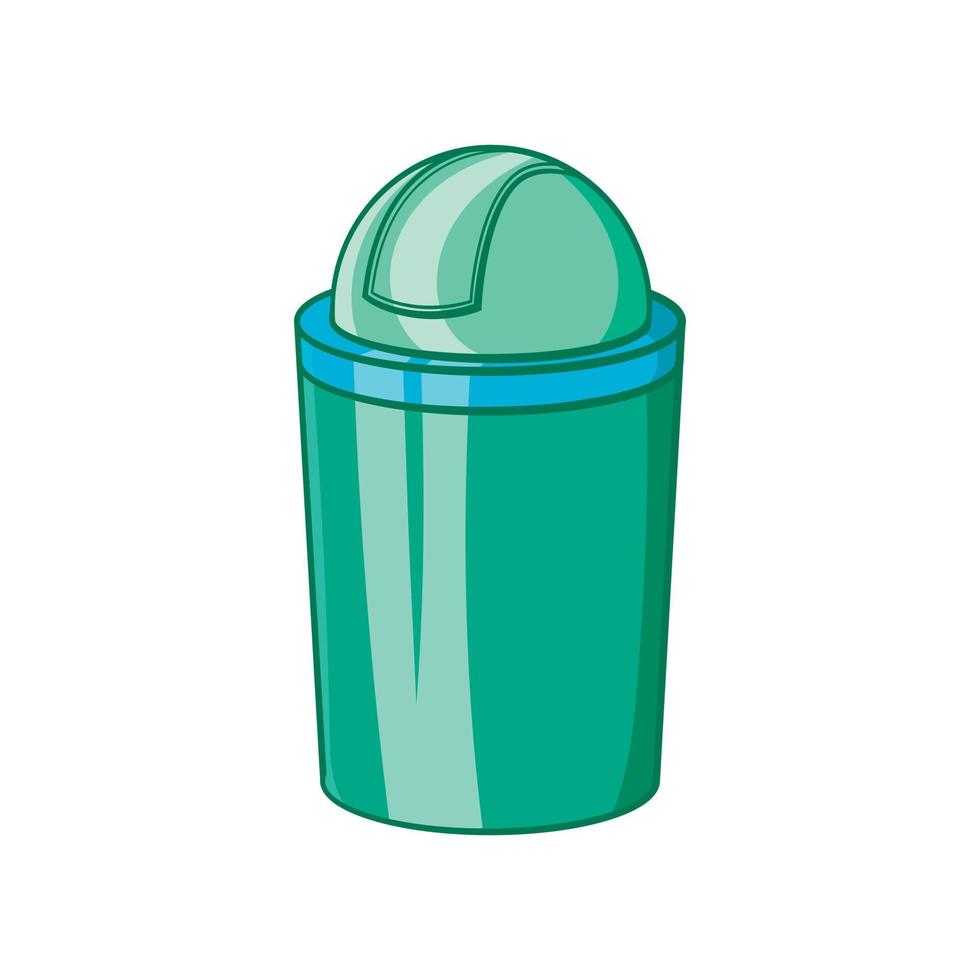 Green trash can icon, cartoon style vector
