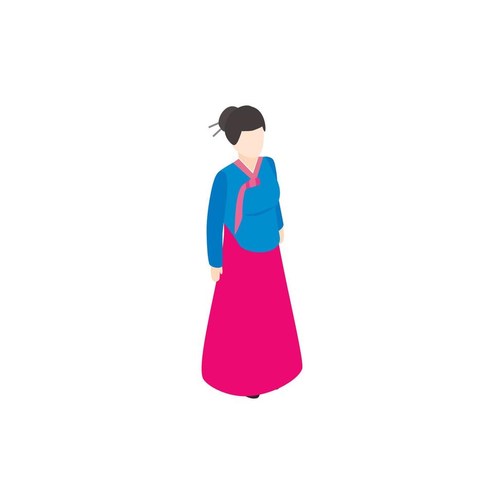 Girl korean icon, isometric 3d style vector