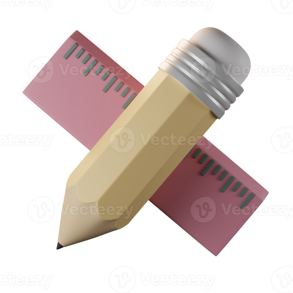 pencil and ruler 3d icon in front view png