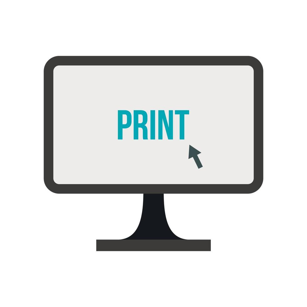 Print button on monitor icon, flat style vector