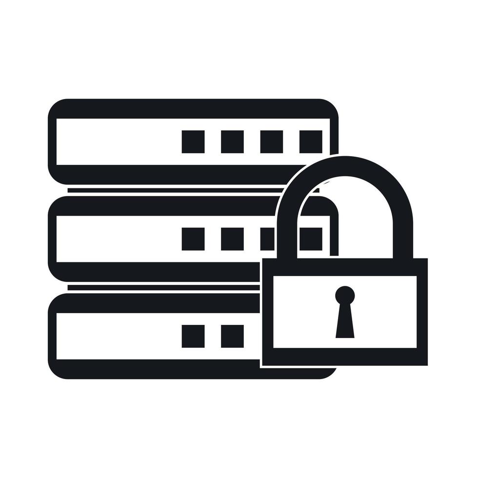 Database with padlock icon, simple style vector