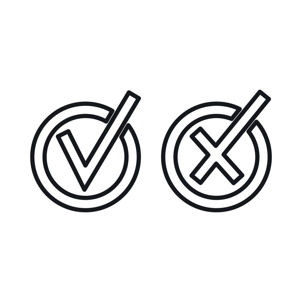 Tick and cross circle shape icon, outline style vector