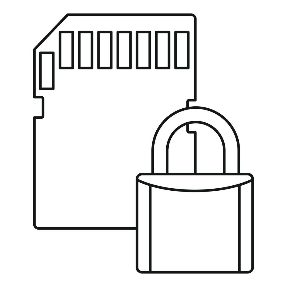 Secured sd card icon, outline style vector