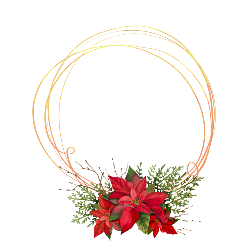 Beautiful frame Merry Christmas with a red flower poinsettia, thuja sprigs png